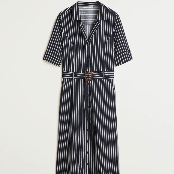 Mango Outlet Navy And White Midi Shirt Dress. - Picture 7 of 8